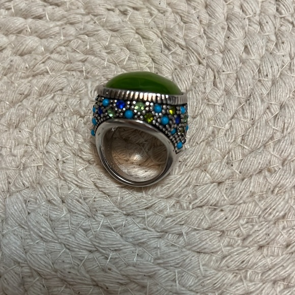Lia Sophia Green & Silver Rhinestone Statement Ring Size 6 - Picture 7 of 16